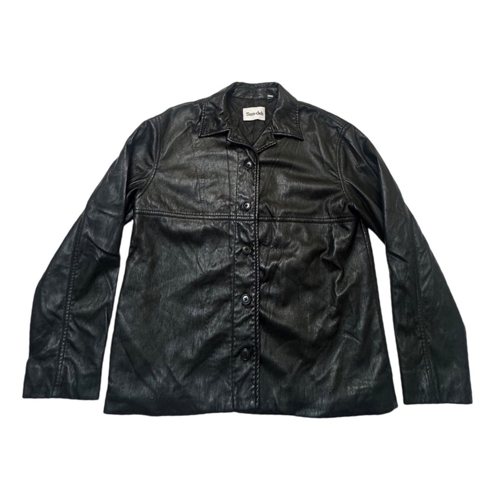 Sunday Best Aritzia Sun-deh‎ Black Faux Leather Button Front Shirt Jacket Small